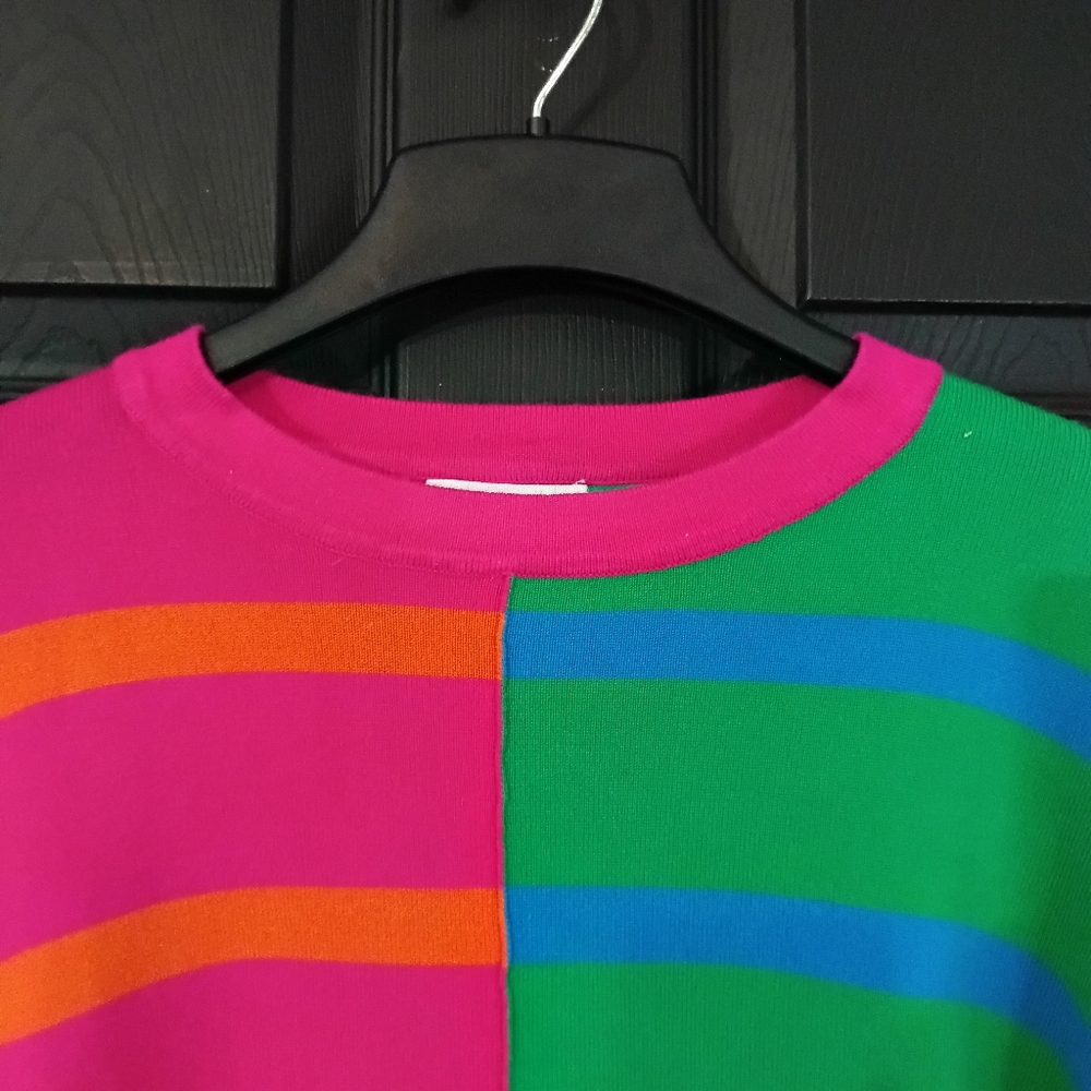 day + moon Sz. L Colorblock Cropped Striped Knit Sweater - Picture 6 of 15